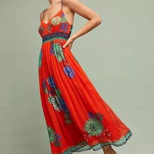 Anthropologie Maeve Ikebana Dress Orange Floral